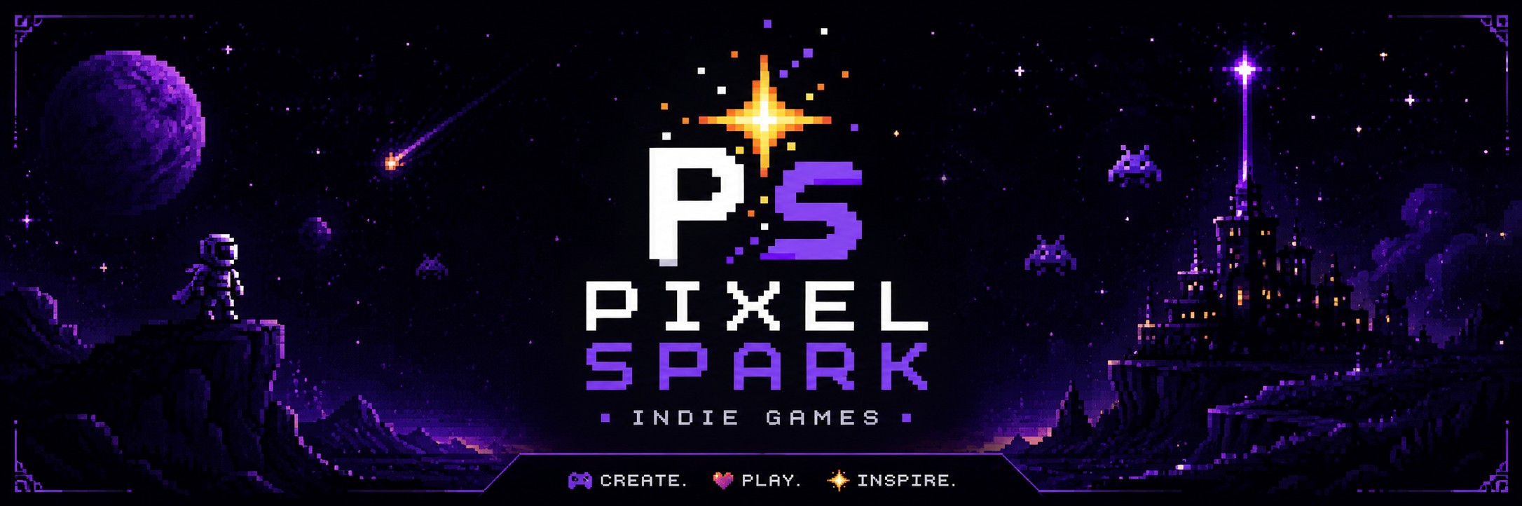 PixelSpark pixel-art space scene